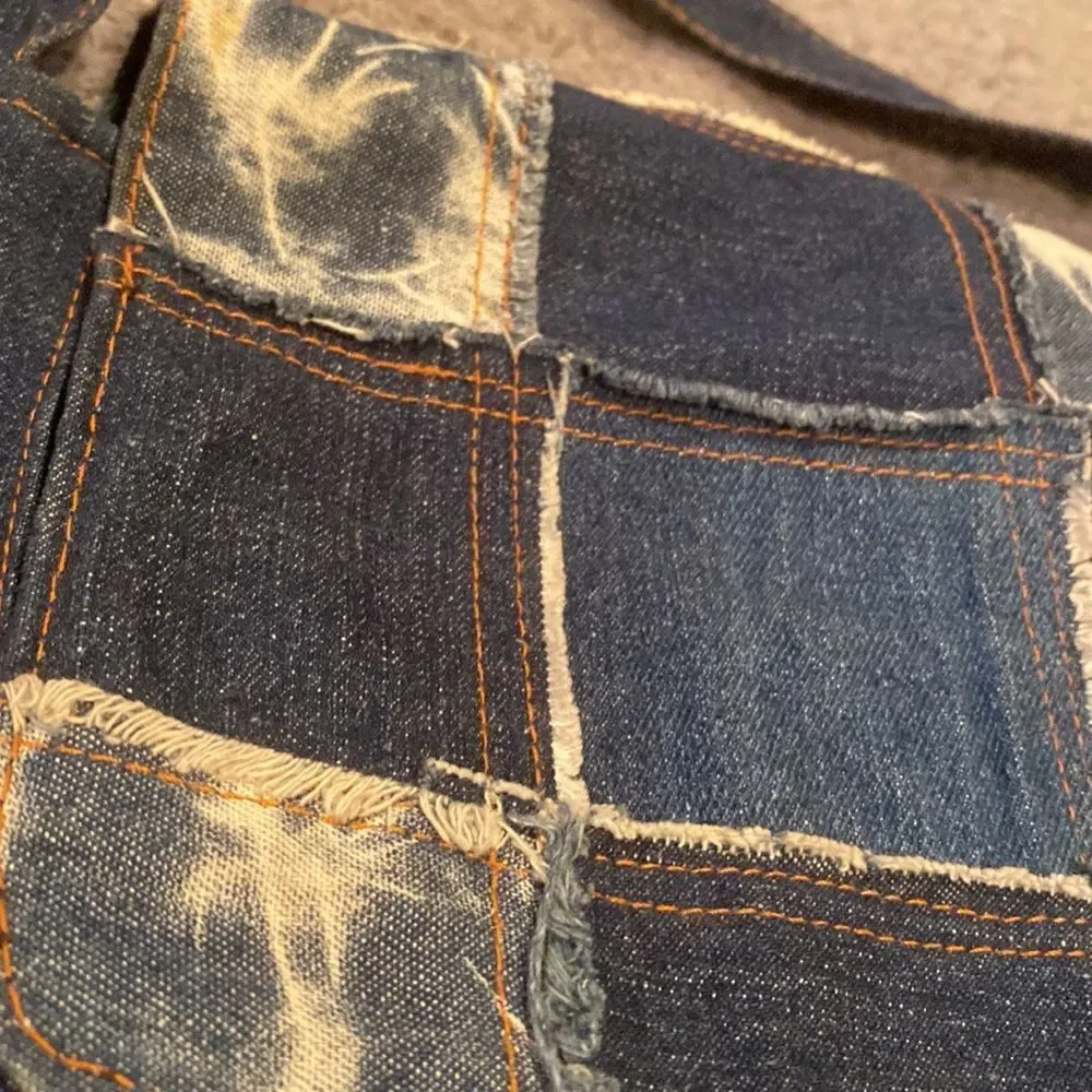Denim Patchwork Crossbody Purse Bag Blue Jean Acid Washed